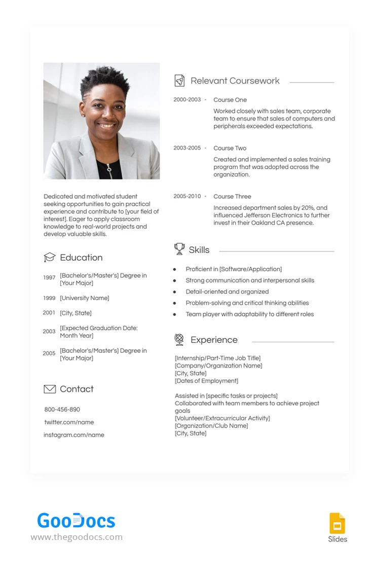 CV mínimo del estudiante - free Google Docs Template - 10066708