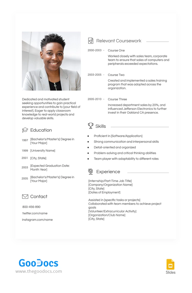 CV minimal d'étudiant - free Google Docs Template - 10066708