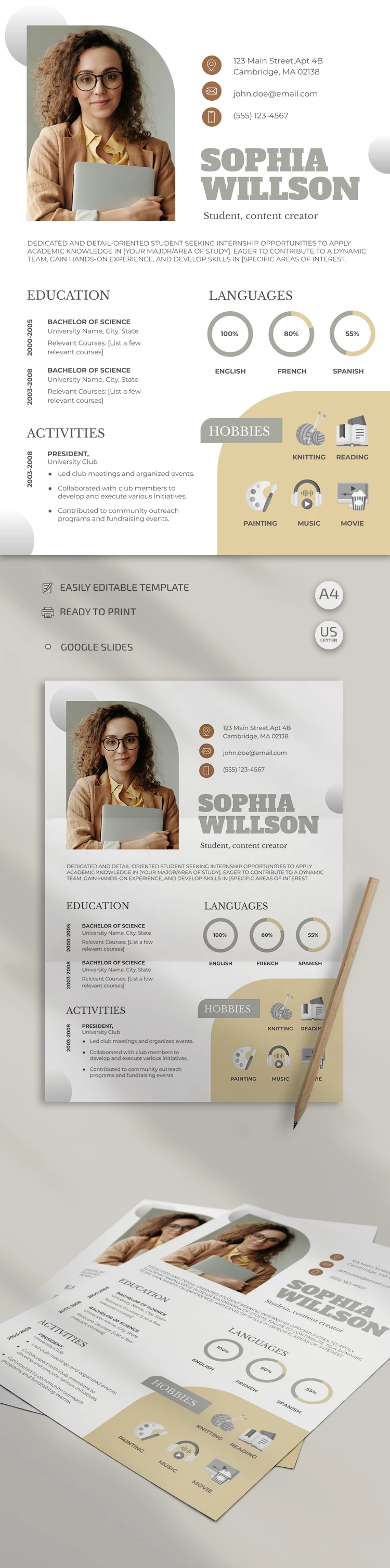 Curriculum vitae d'étudiant - free Google Docs Template - 10067977