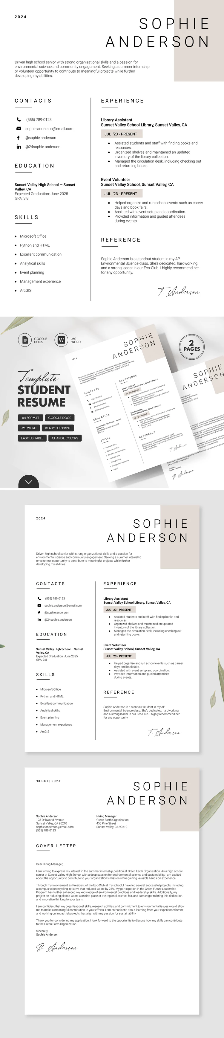 Curriculum vitae d'étudiant minimaliste - free Google Docs Template - 10069474