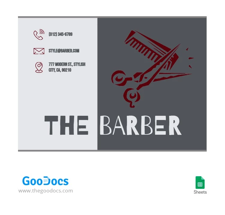 Carta da visite elegante del barbiere - free Google Docs Template - 10064261