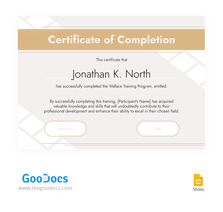 Certificato di addestramento elegante color beige - free Google Docs Template - 10066643