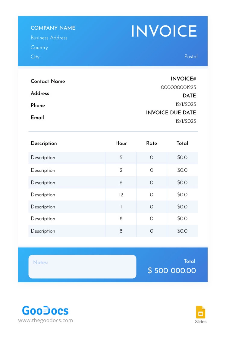 Factures de consultation élégantes en bleu - free Google Docs Template - 10065402