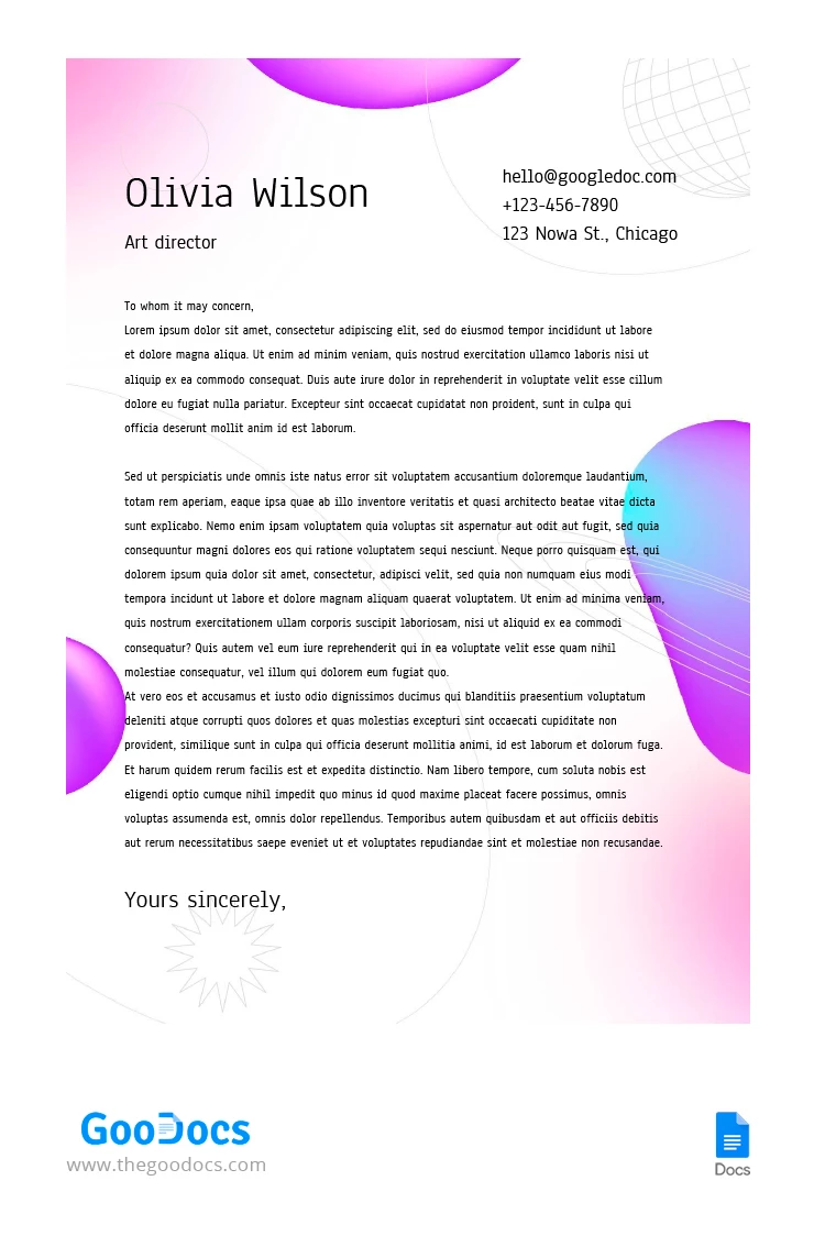 Lettre de motivation élégante - free Google Docs Template - 10066669