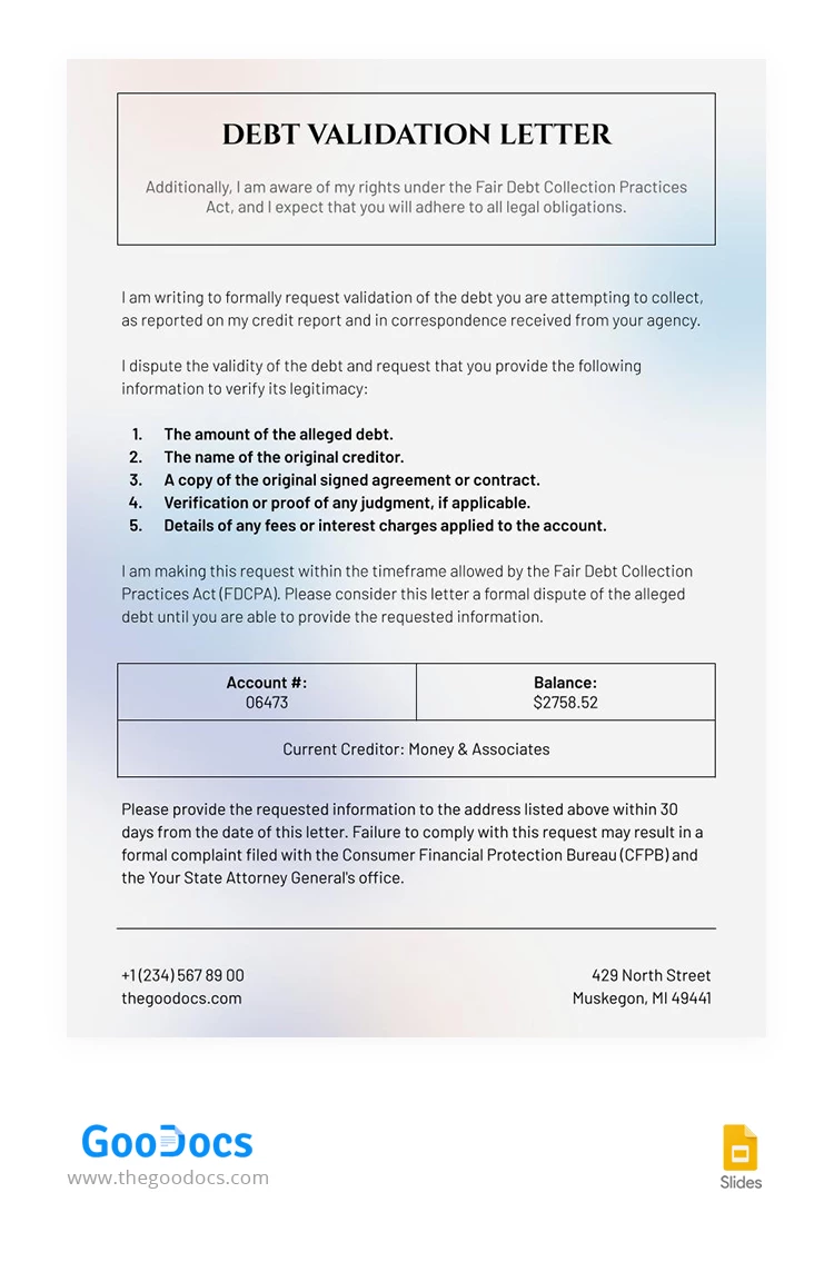 Lettre de validation chic de la dette - free Google Docs Template - 10067501