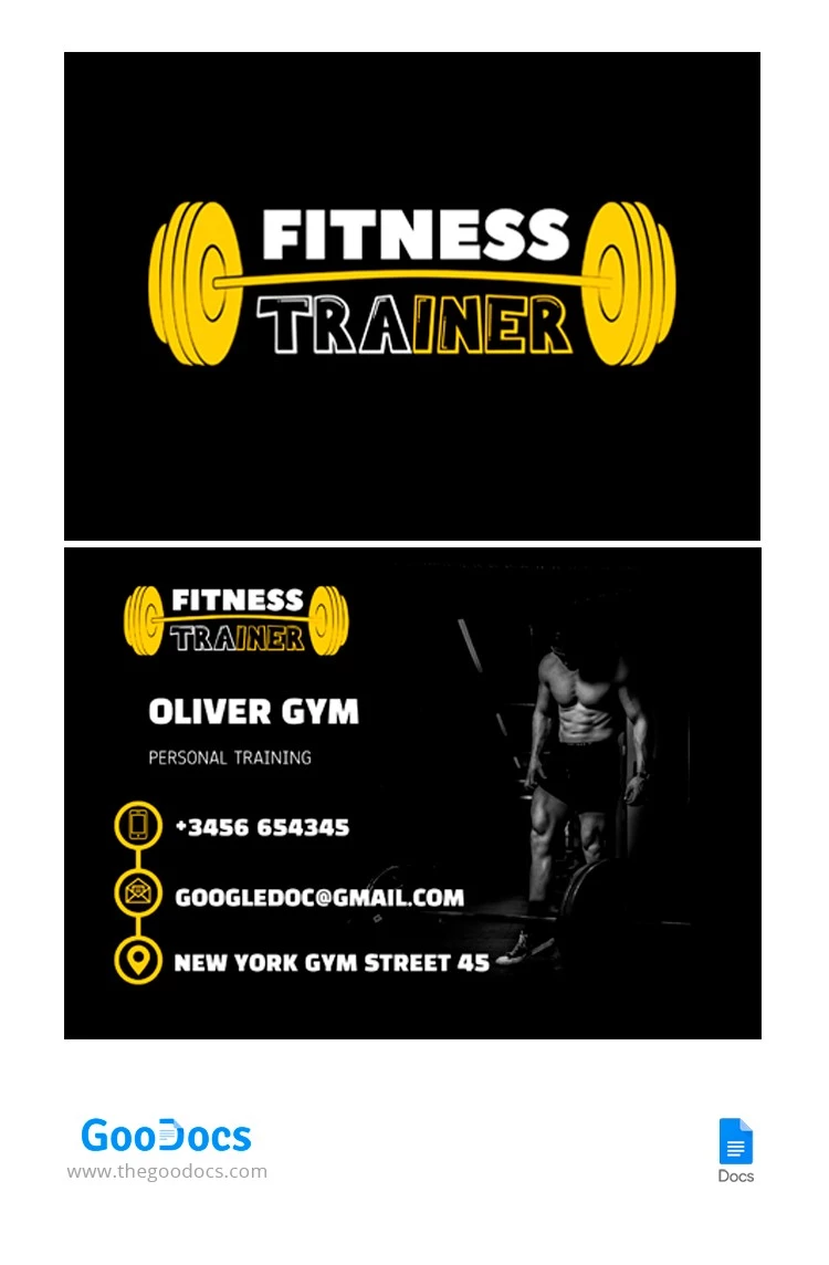 Cartão de visita de negócios elegante de fitness - free Google Docs Template - 10065151