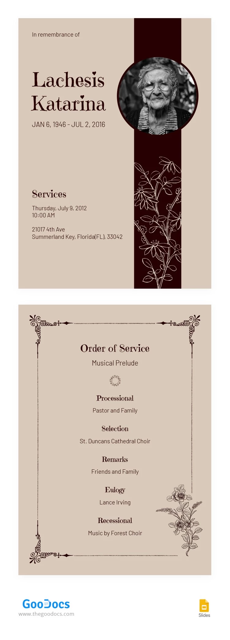 Programa de Funeral Elegante - free Google Docs Template - 10064603
