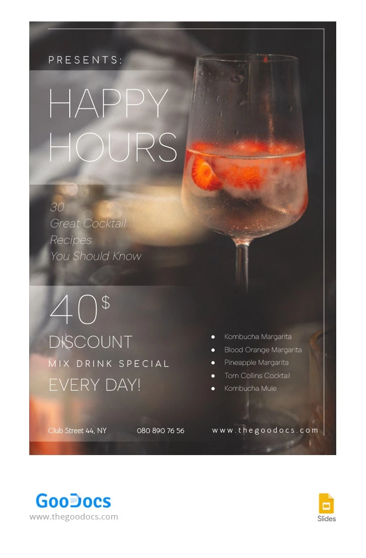 Flyer elegante do Happy Hour - free Google Docs Template - 10065221