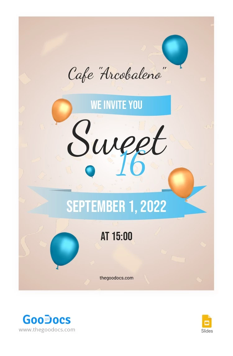 Invitation élégante Sweet 16 - free Google Docs Template - 10064473