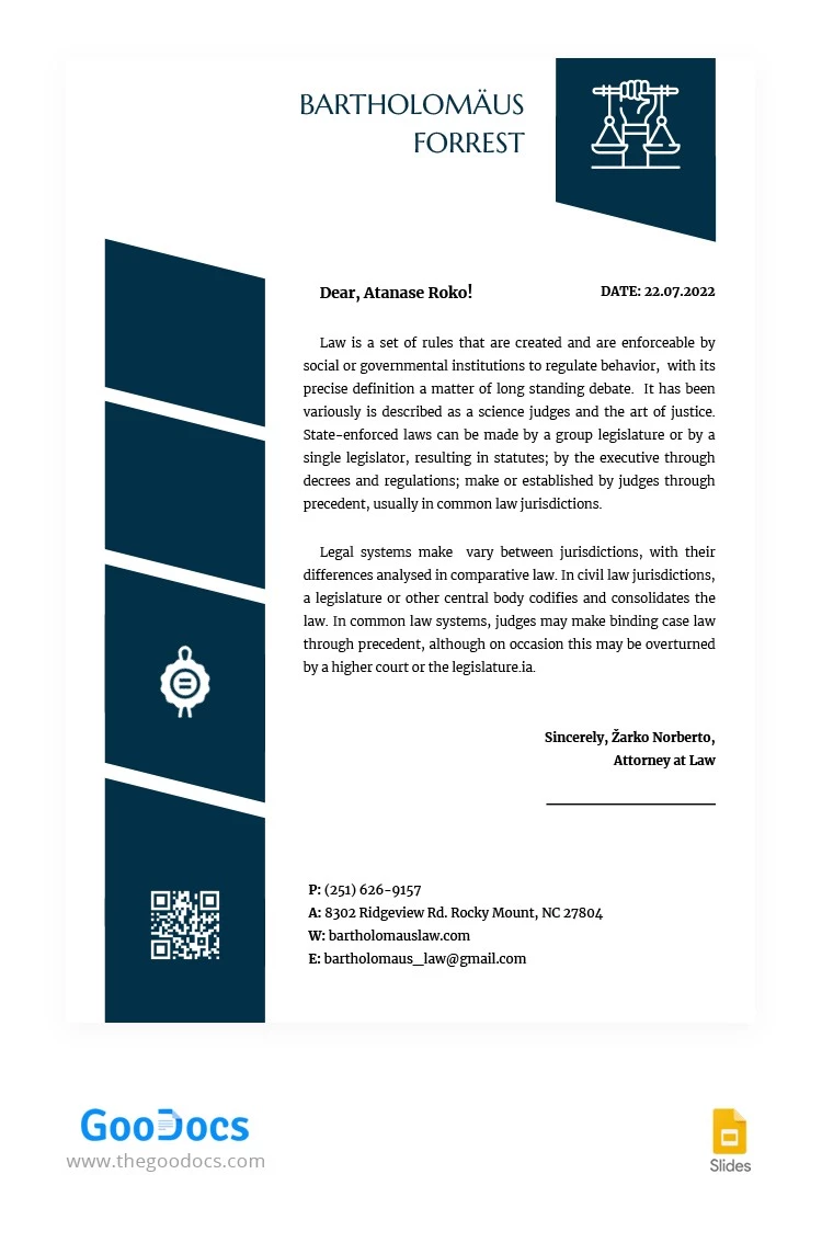 Stylish Law Firm Letterhead - free Google Docs Template - 10064348