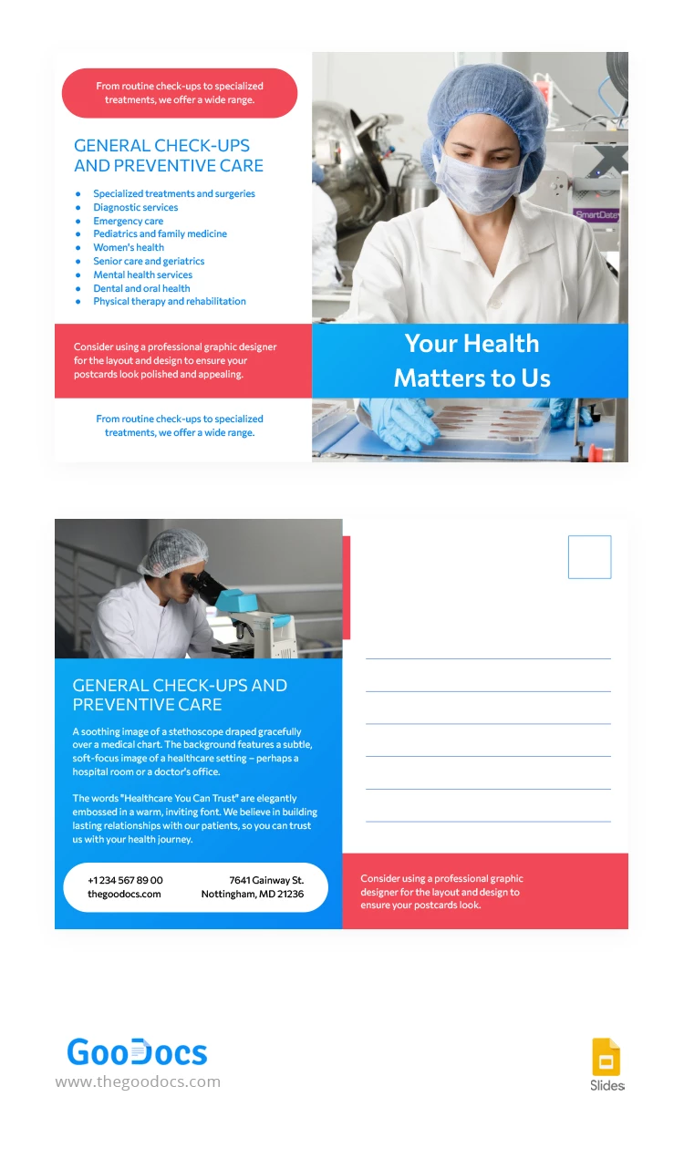 Tarjetas postales médicas minimalistas y elegantes - free Google Docs Template - 10067483