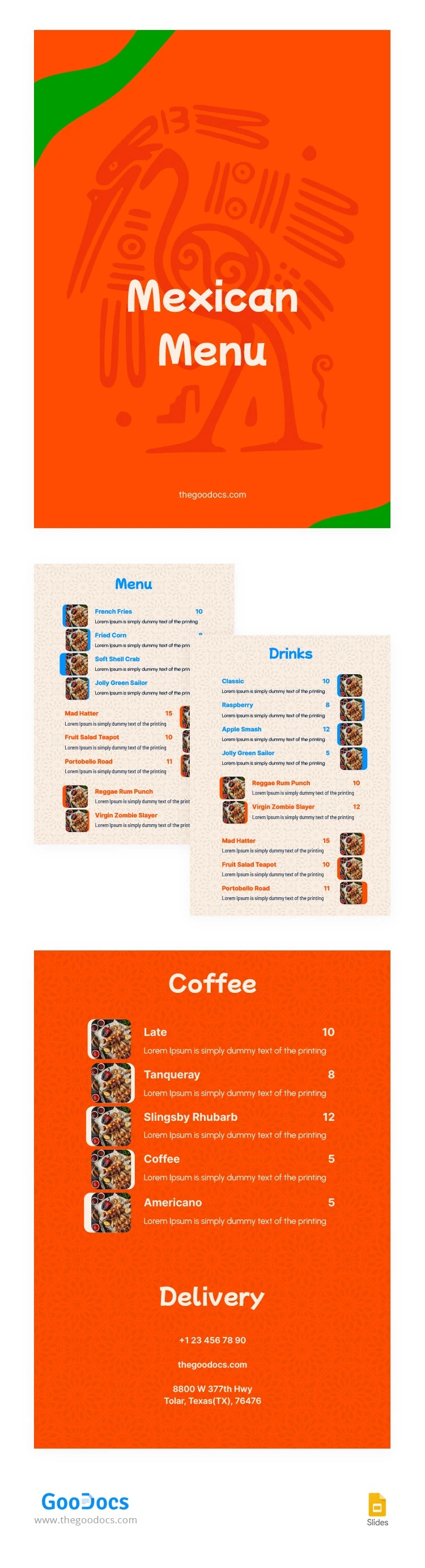 Ementa elegante de restaurante mexicano laranja - free Google Docs Template - 10065998