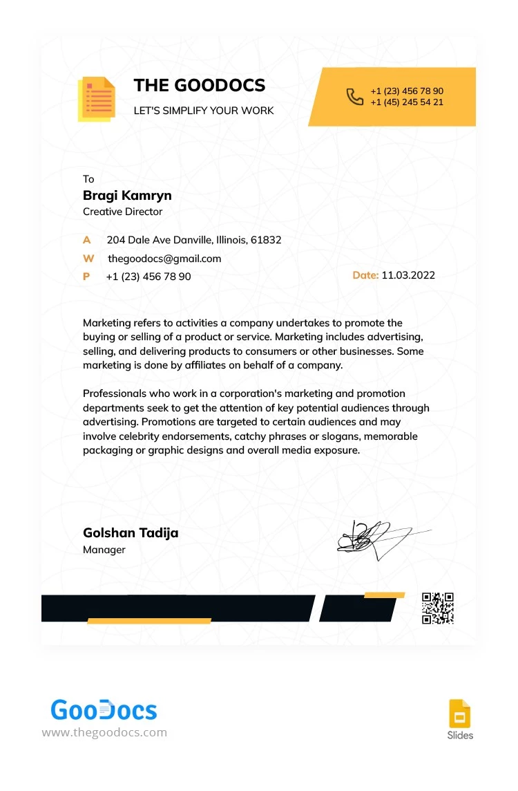 Stylish Professional Letterhead - free Google Docs Template - 10064460