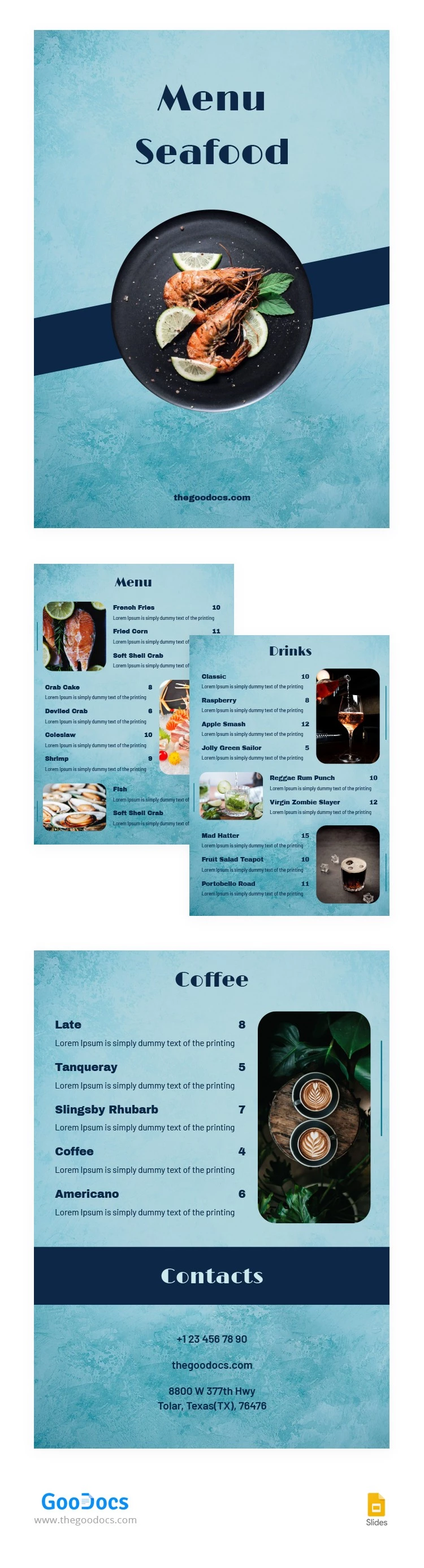 Menú de restaurante elegante Mariscos - free Google Docs Template - 10065015
