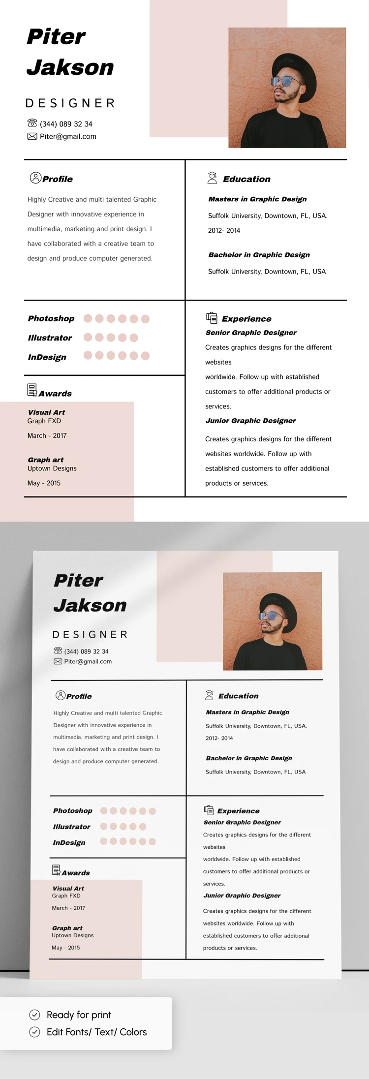 CV de designer élégant - free Google Docs Template - 10061937