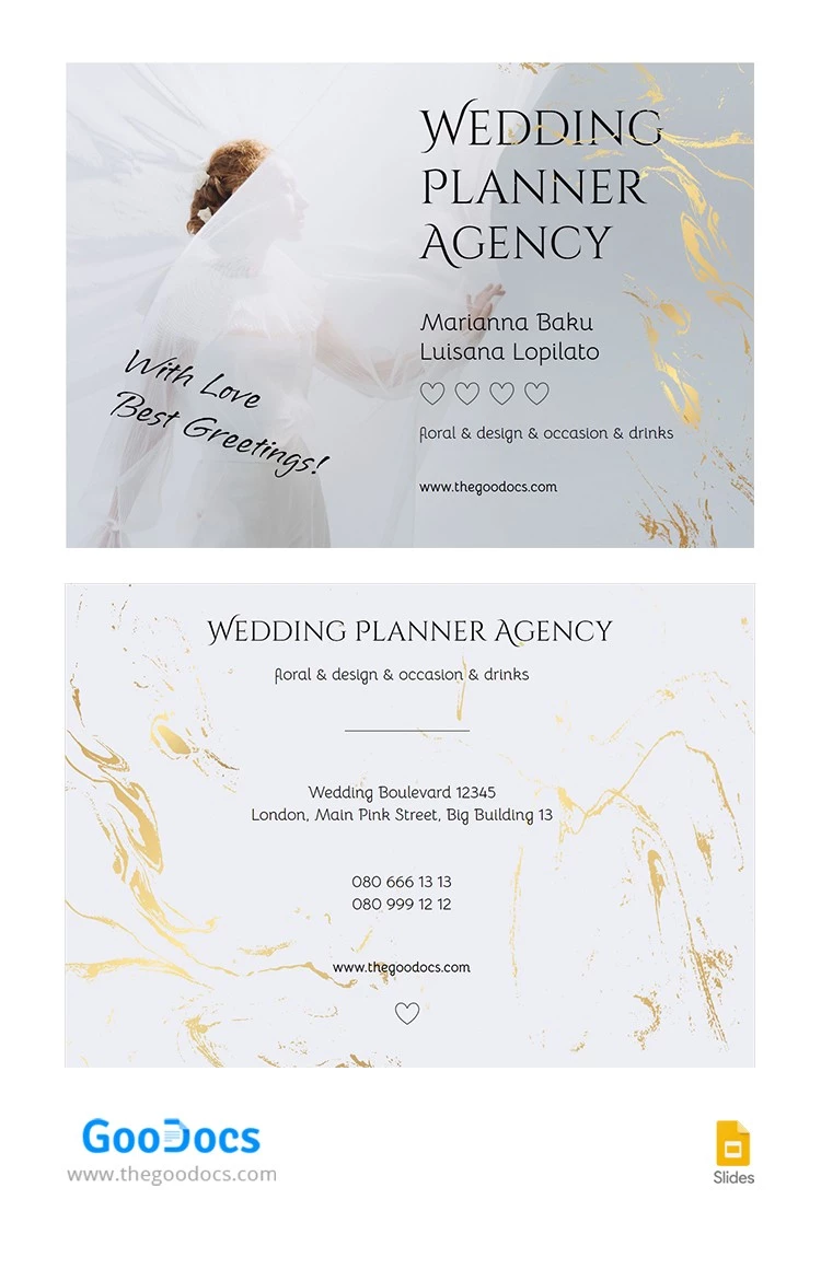 Tarjeta de presentación elegante para bodas - free Google Docs Template - 10066051