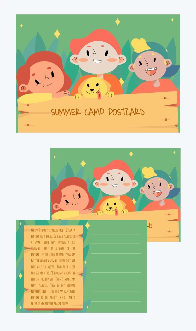 Witzige Sommerlager Postkarte - free Google Docs Template - 10061927
