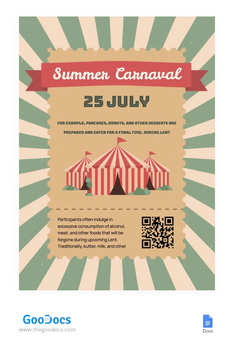 Folheto do Carnaval de Verão - free Google Docs Template - 10064235