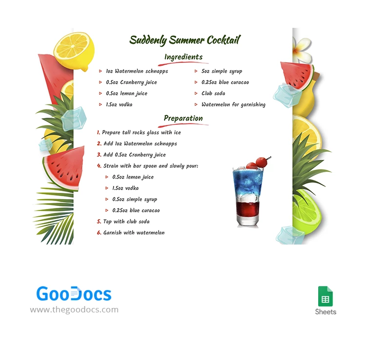 Receta de cóctel de verano - free Google Docs Template - 10063809