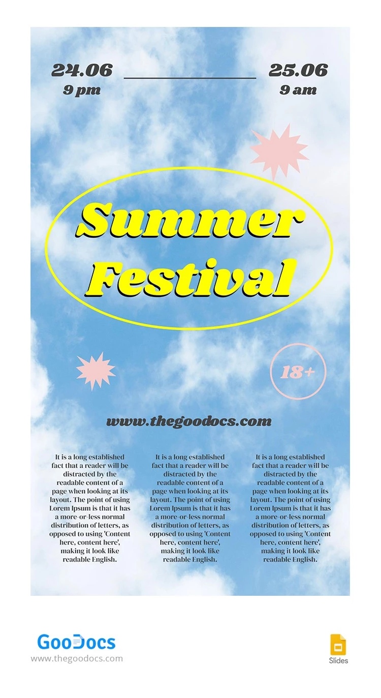 História do Instagram do Festival de Verão - free Google Docs Template - 10064125