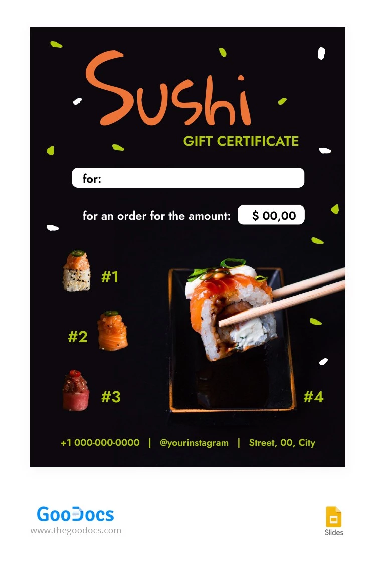 Certificado de regalo de sushi - free Google Docs Template - 10062818