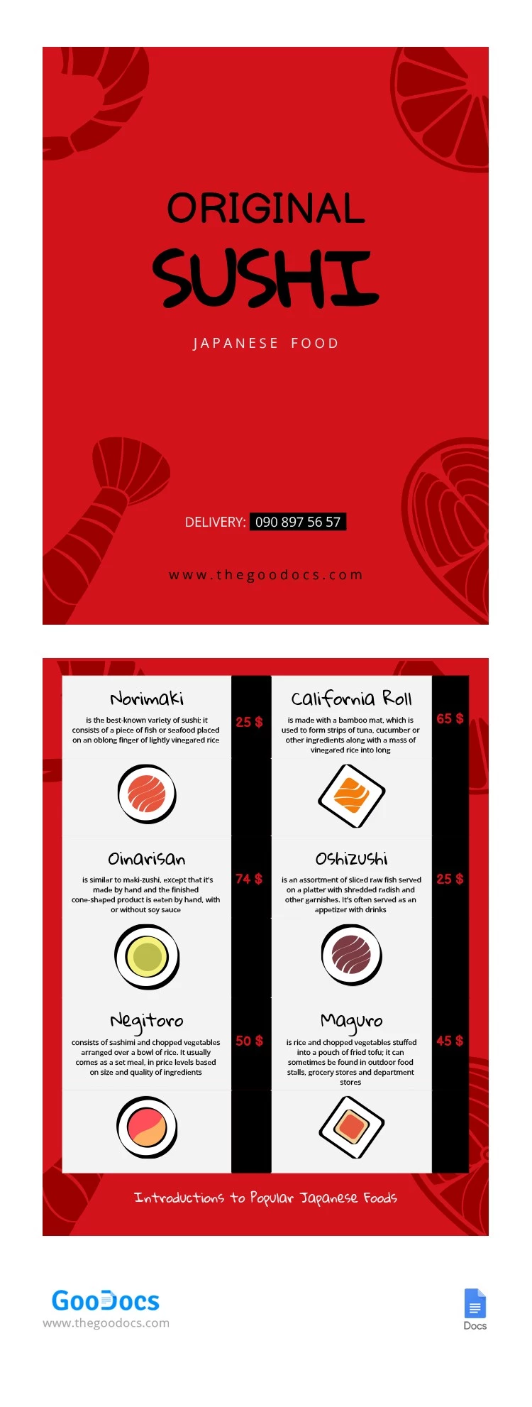 Sushi Menu - free Google Docs Template - 10062272