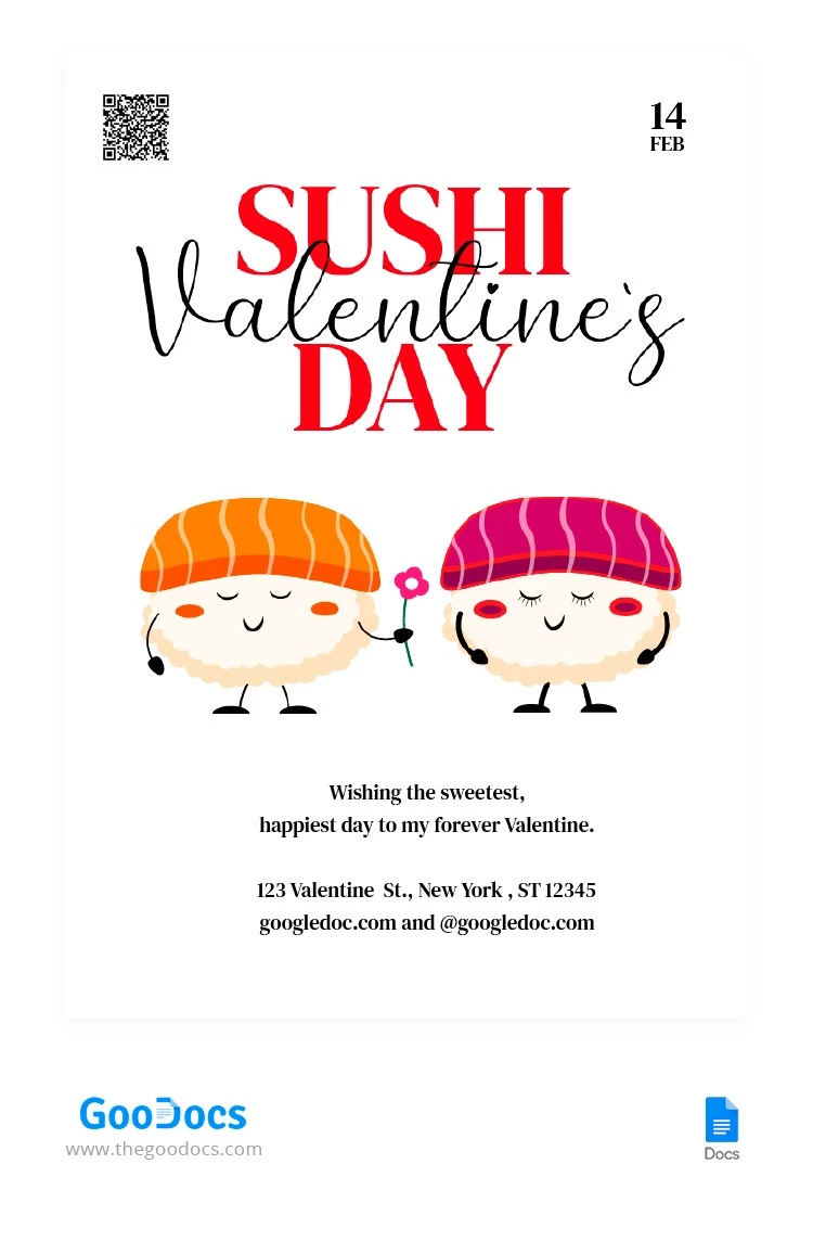 Folheto de Sushi do Dia dos Namorados - free Google Docs Template - 10065174