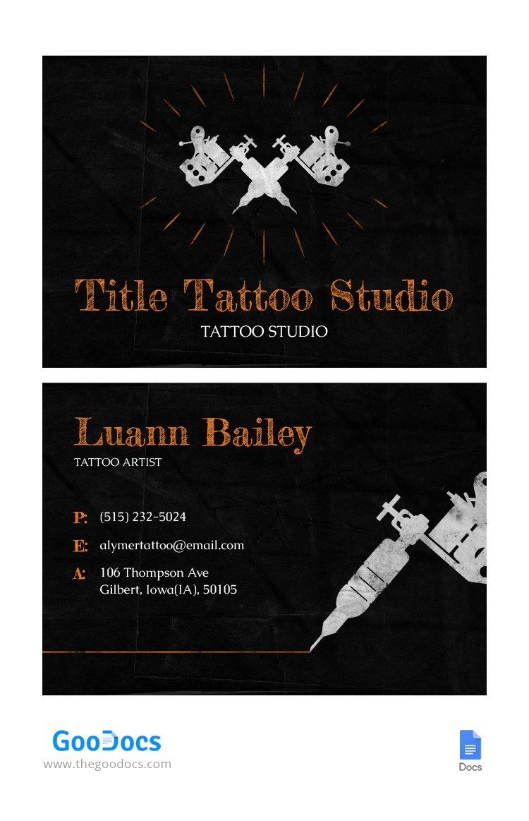 Tattoo Studio Tattooist Personalised Business Cards  The Card Zoo
