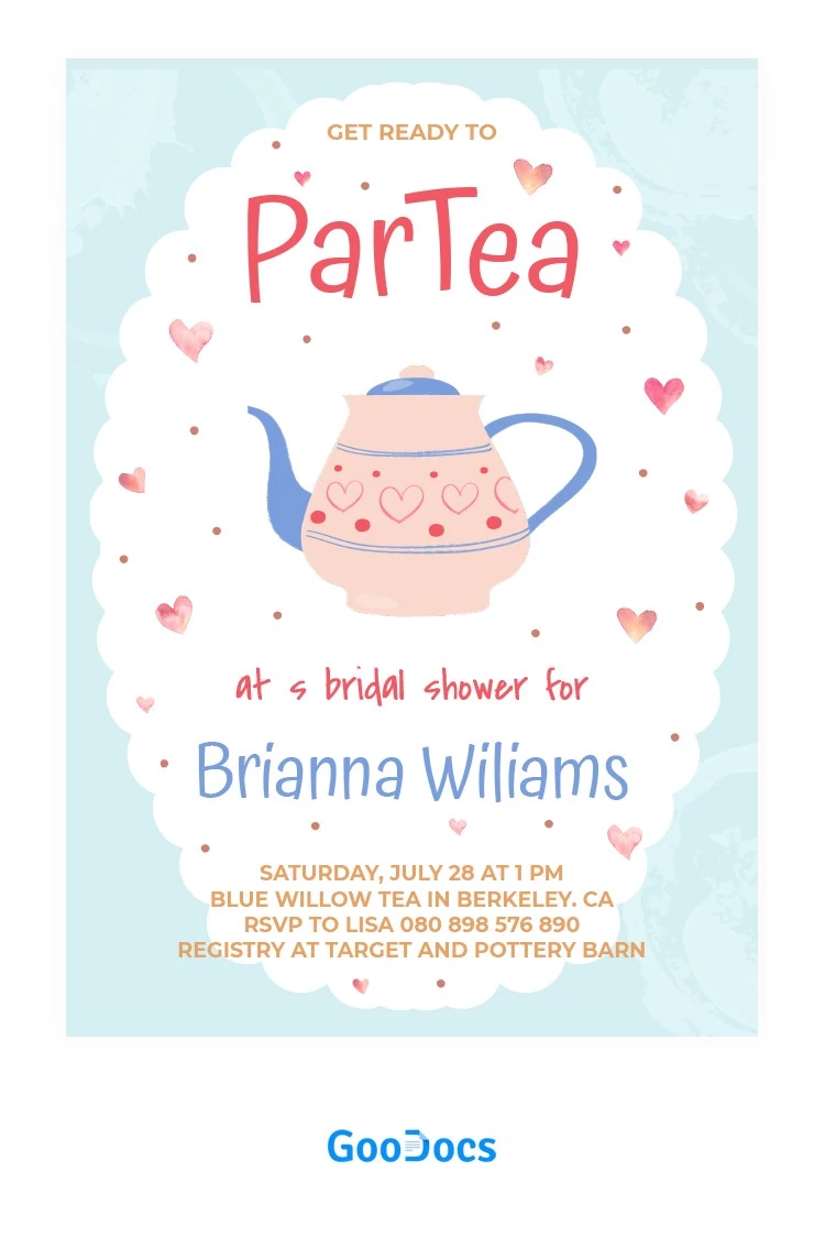 Tea Party Invitation - free Google Docs Template - 10061941