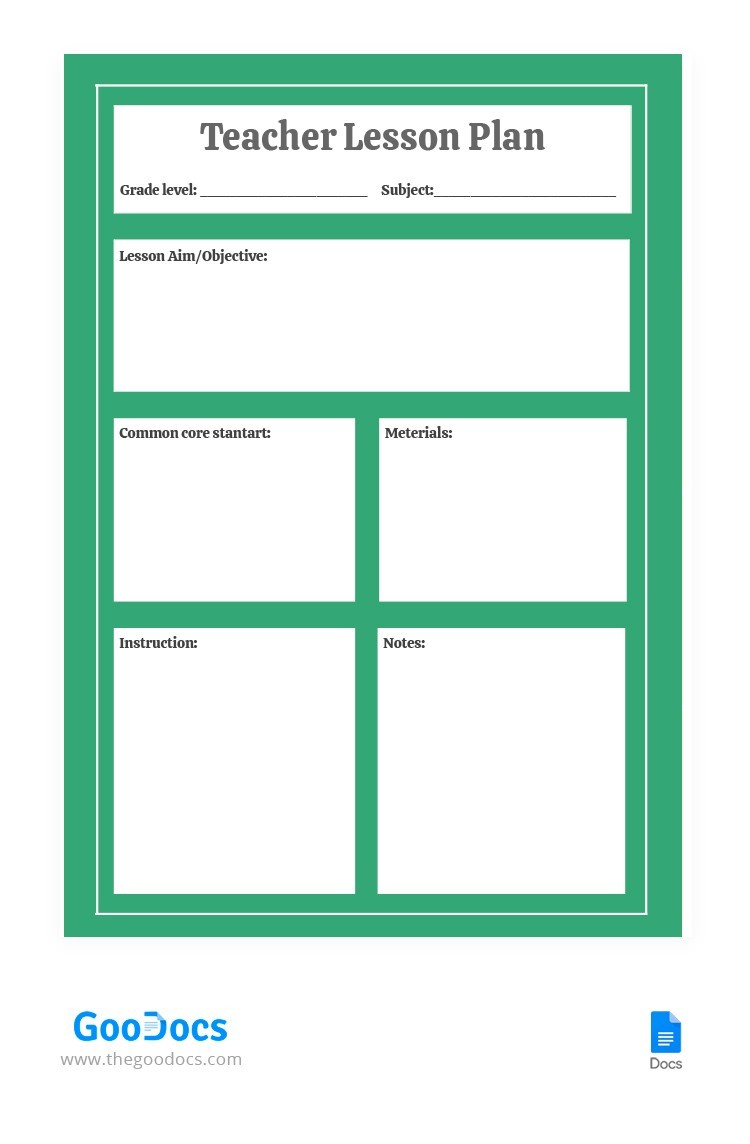 Free Green Teacher Lesson Plan Template In Google Docs