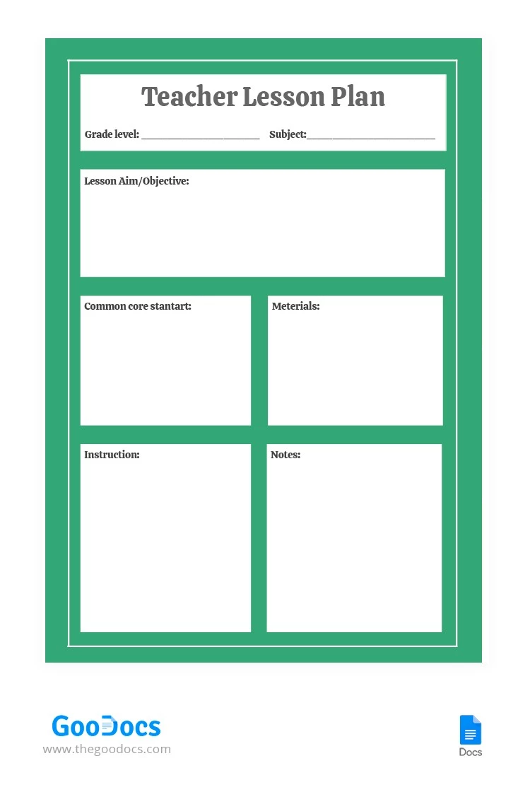 Grünes Lehrer-Lektionsplan - free Google Docs Template - 10061764