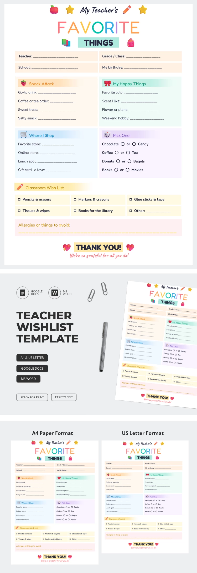 Preview of Teacher Wishlist for Google Docs and Microsoft Word