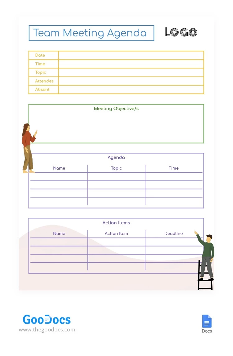 Agenda della riunione del team stampabile - free Google Docs Template - 10062296