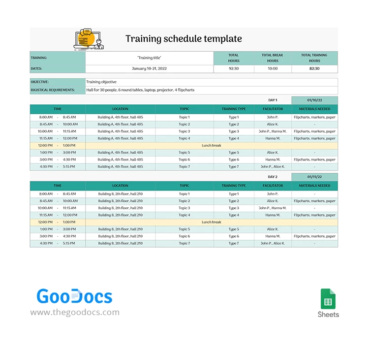 Ten Day Training Schedule - free Google Docs Template - 10063262