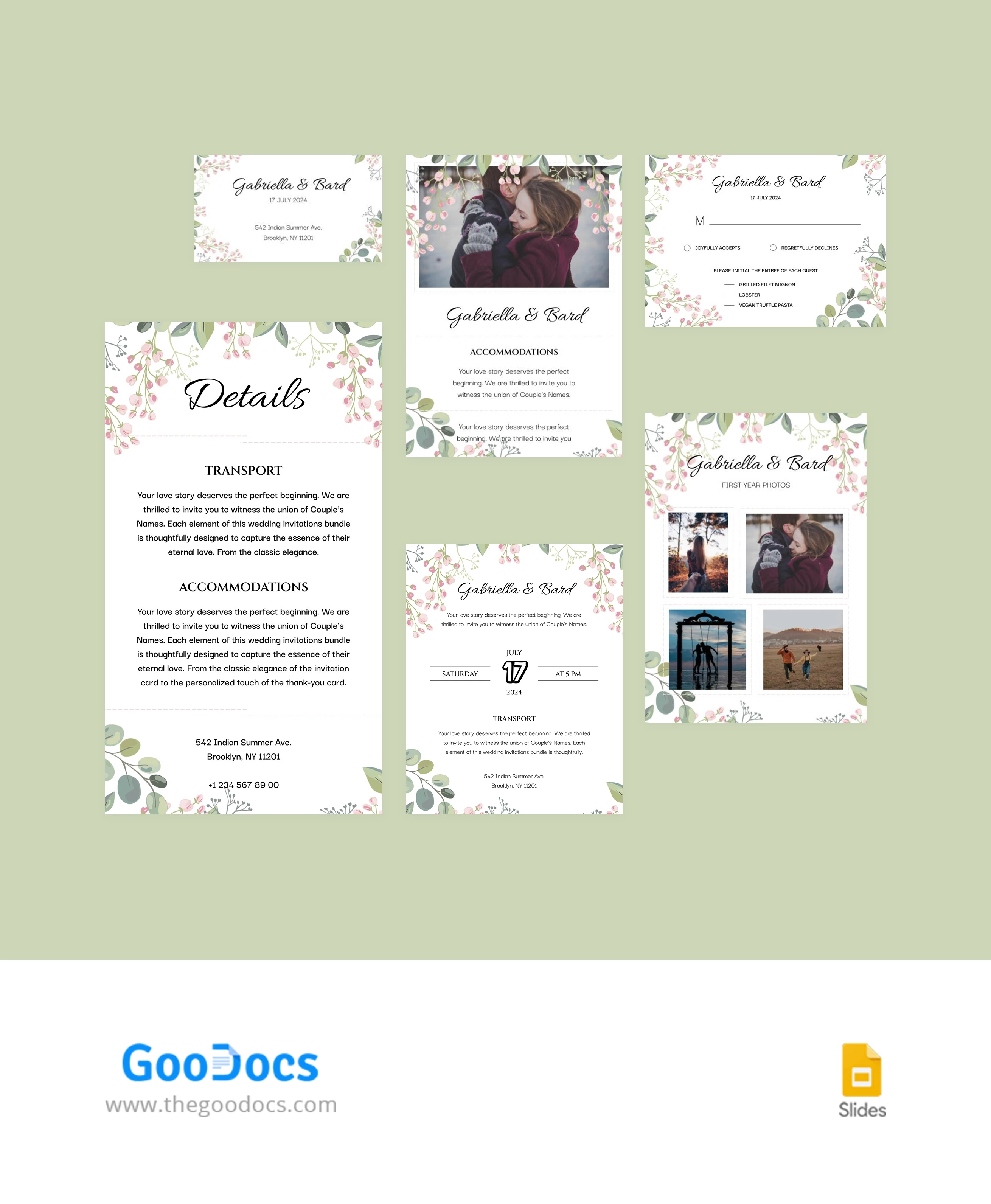 Pacote de Convite de Casamento Delicado - free Google Docs Template - 10067502