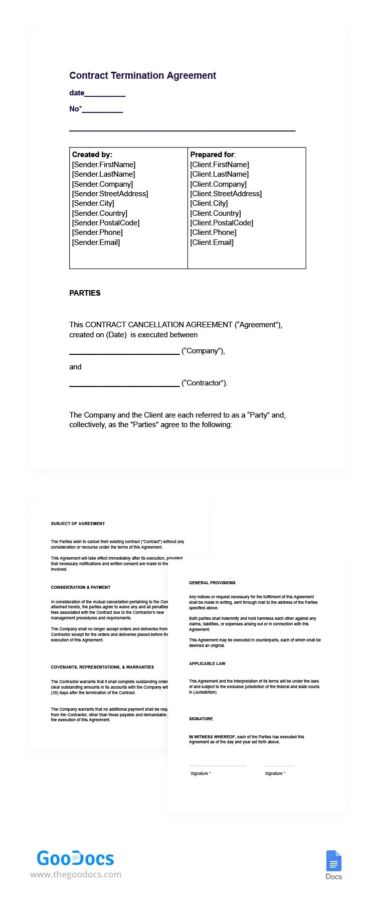 Termination Contract - free Google Docs Template - 10065719
