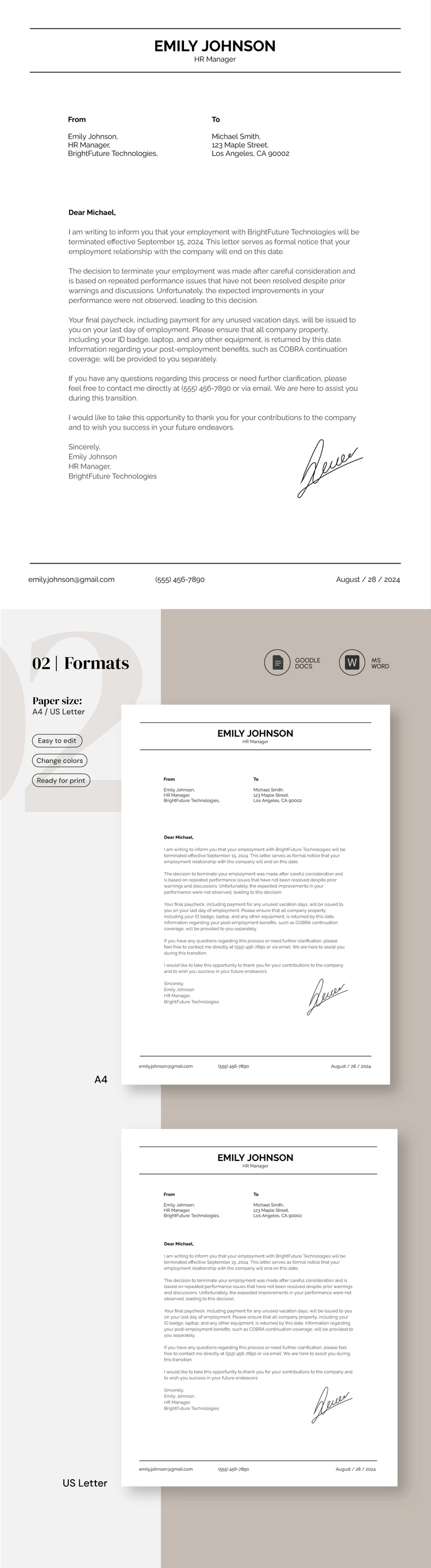 Minimal Termination Letter - free Google Docs Template - 10069276