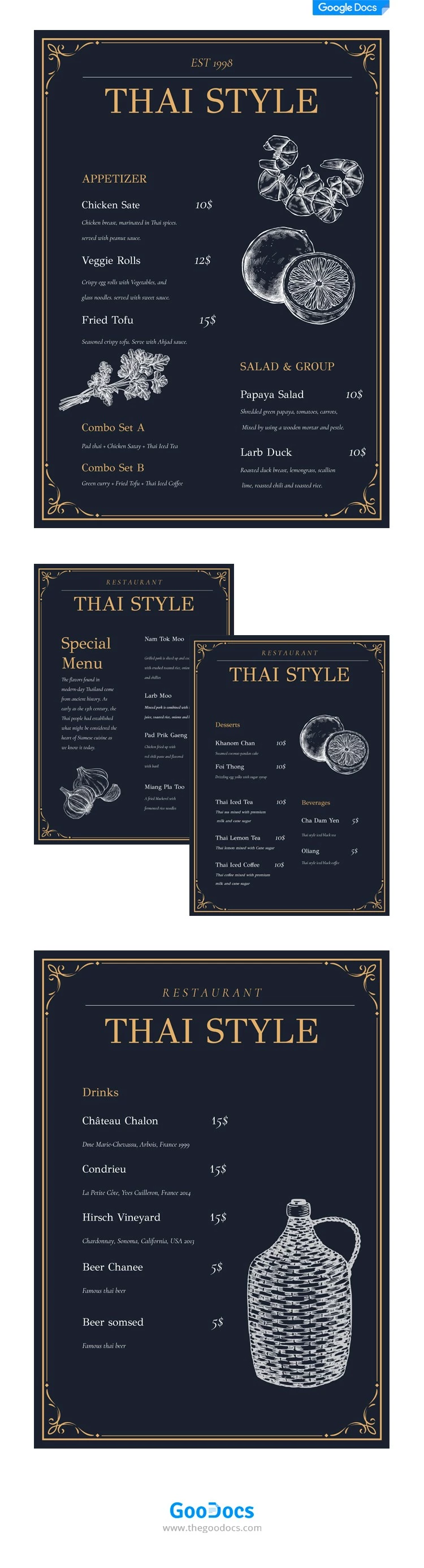 Menu de style thaï - free Google Docs Template - 10062037