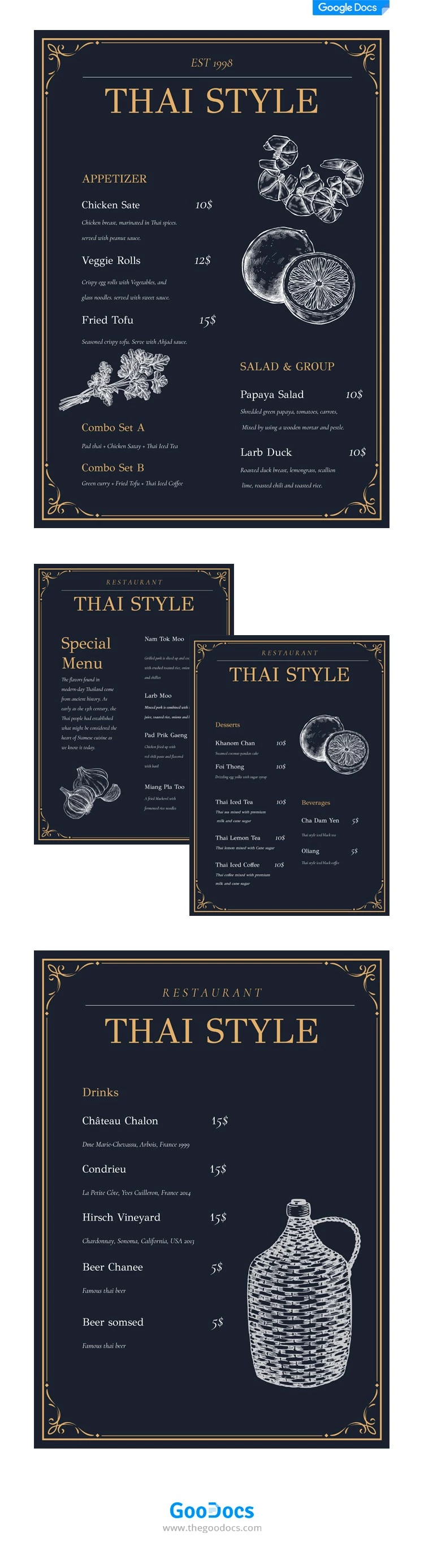 Menu in stile tailandese - free Google Docs Template - 10062037