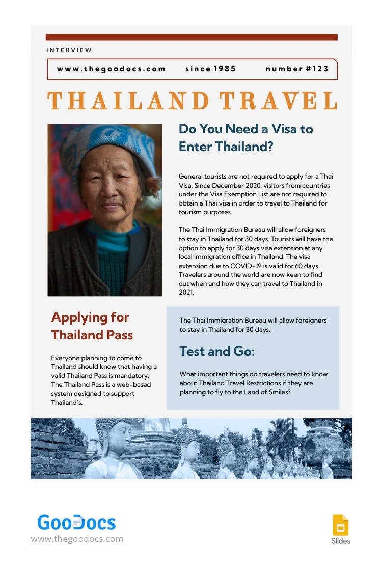 Article de voyage en Thaïlande - free Google Docs Template - 10063367