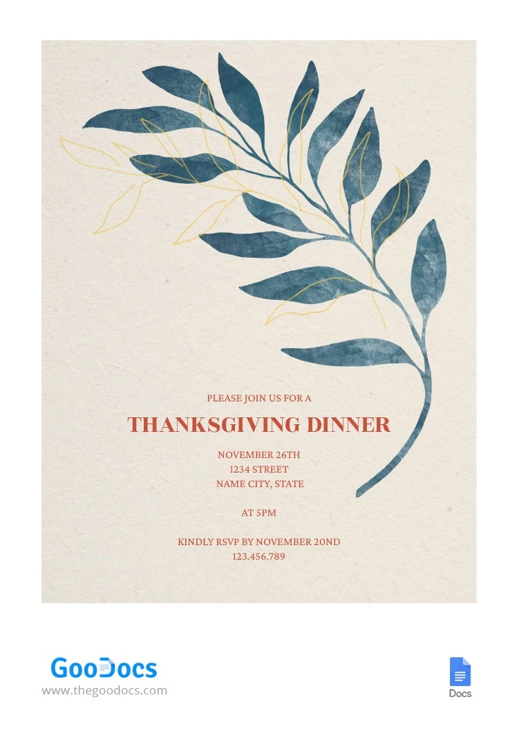 Thanksgiving Invitation - free Google Docs Template - 10062476