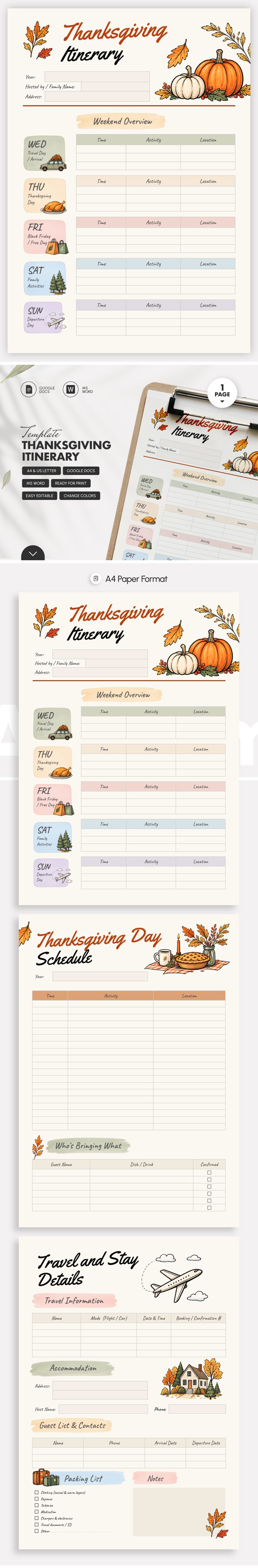 Free Thanksgiving Itinerary Template | thegoodocs.com