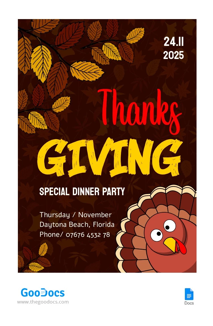 Thanksgiving Party Invitation - free Google Docs Template - 10064567