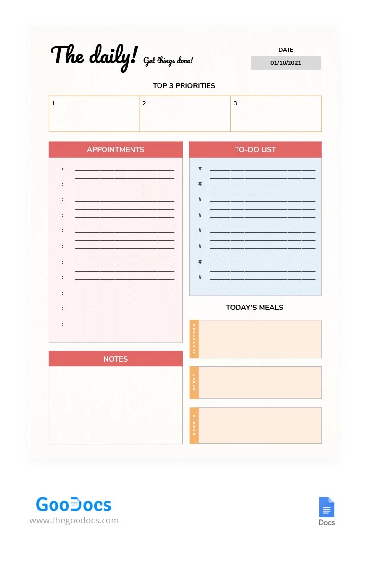 The Daily Planner - free Google Docs Template - 10062308
