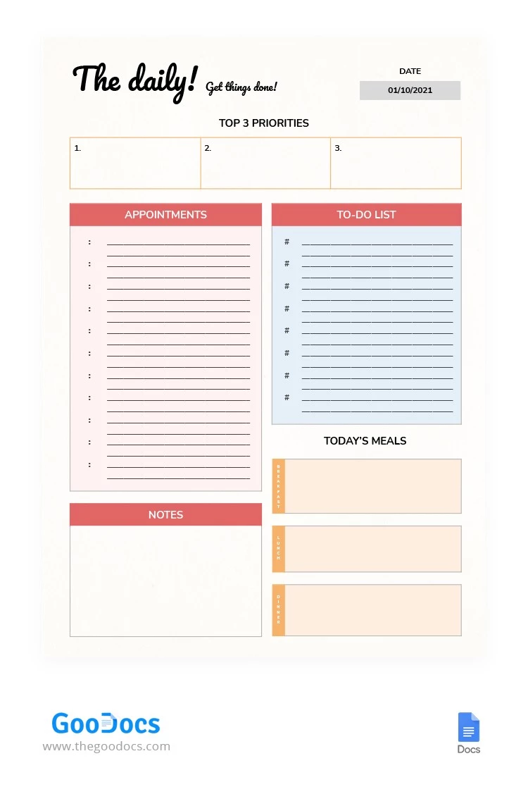 Le planificateur quotidien - free Google Docs Template - 10062308