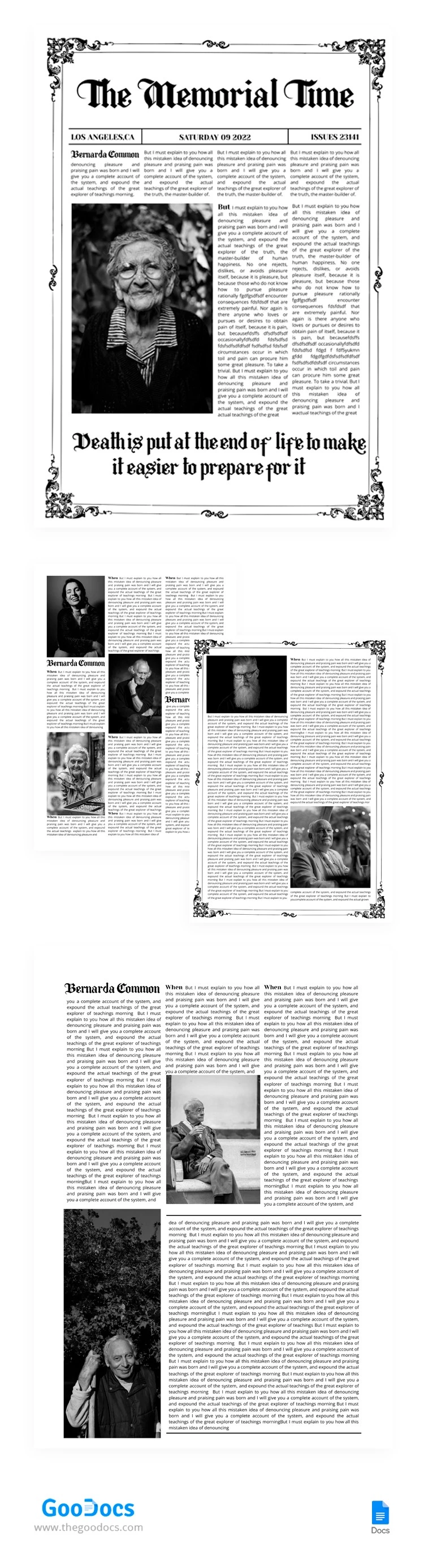 Le journal "The Memorial Time" - free Google Docs Template - 10065014