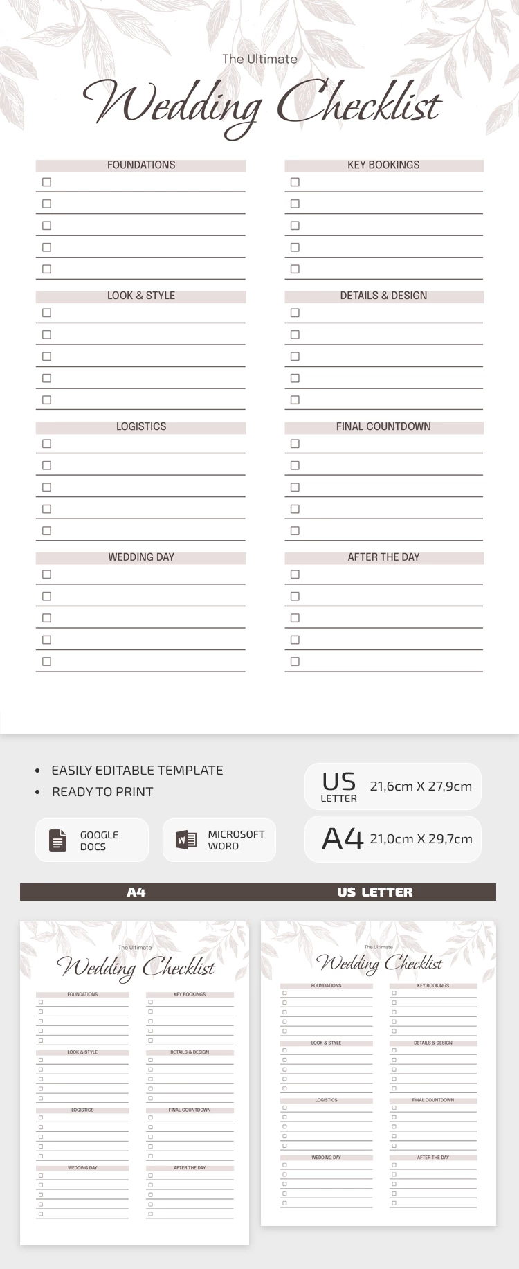 Preview of The Ultimate Wedding Checklist Template for Google Docs and Microsoft Word