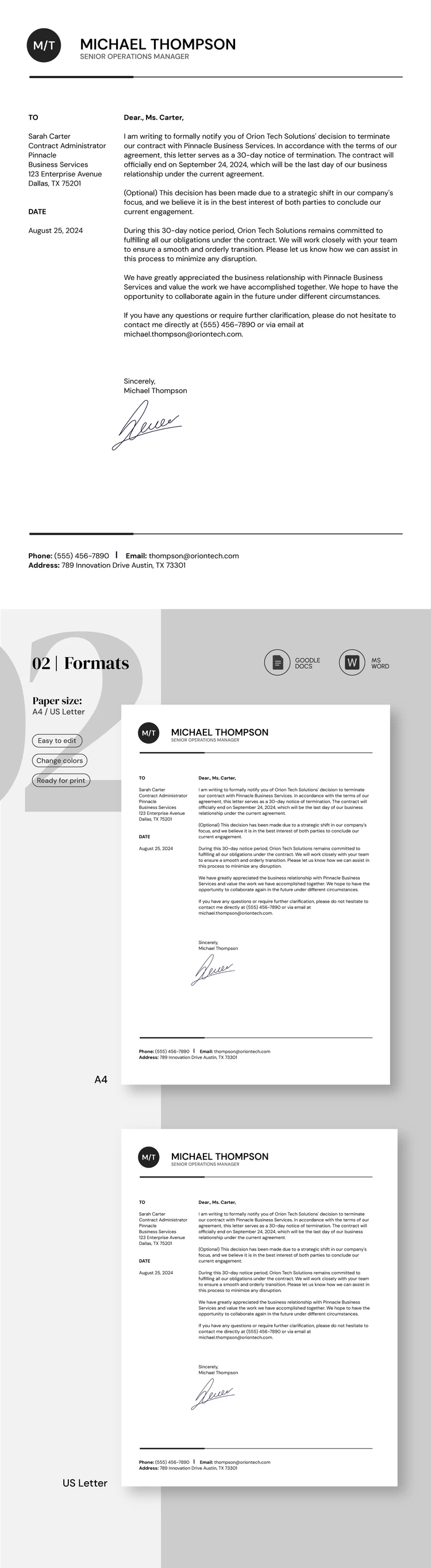 Thirty Day Contract Termination Letter - free Google Docs Template - 10069238