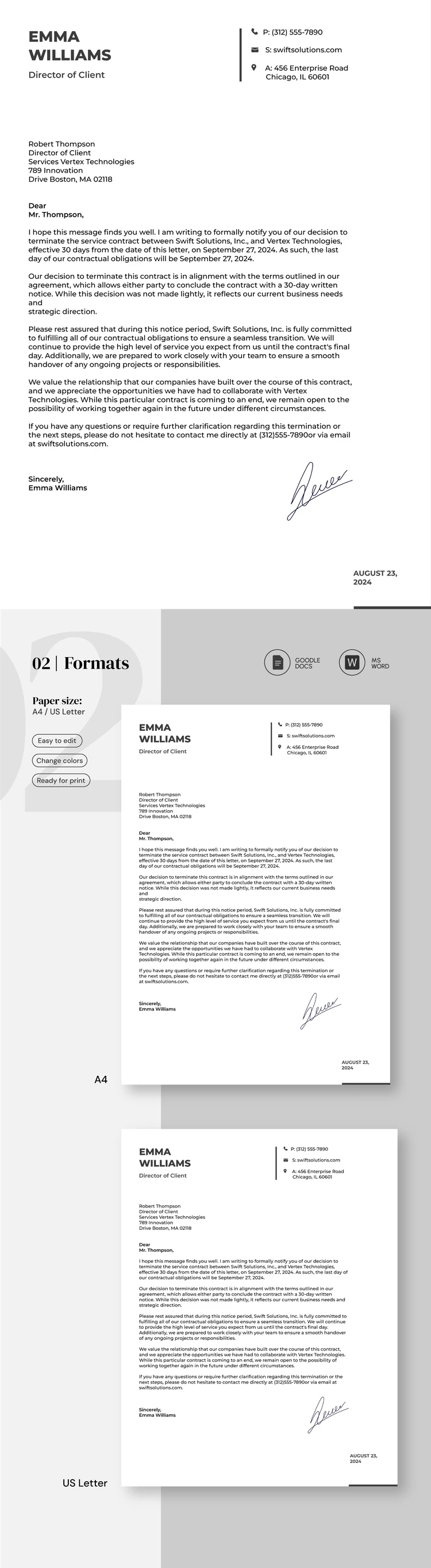 Carta de terminación de treinta días - free Google Docs Template - 10069268