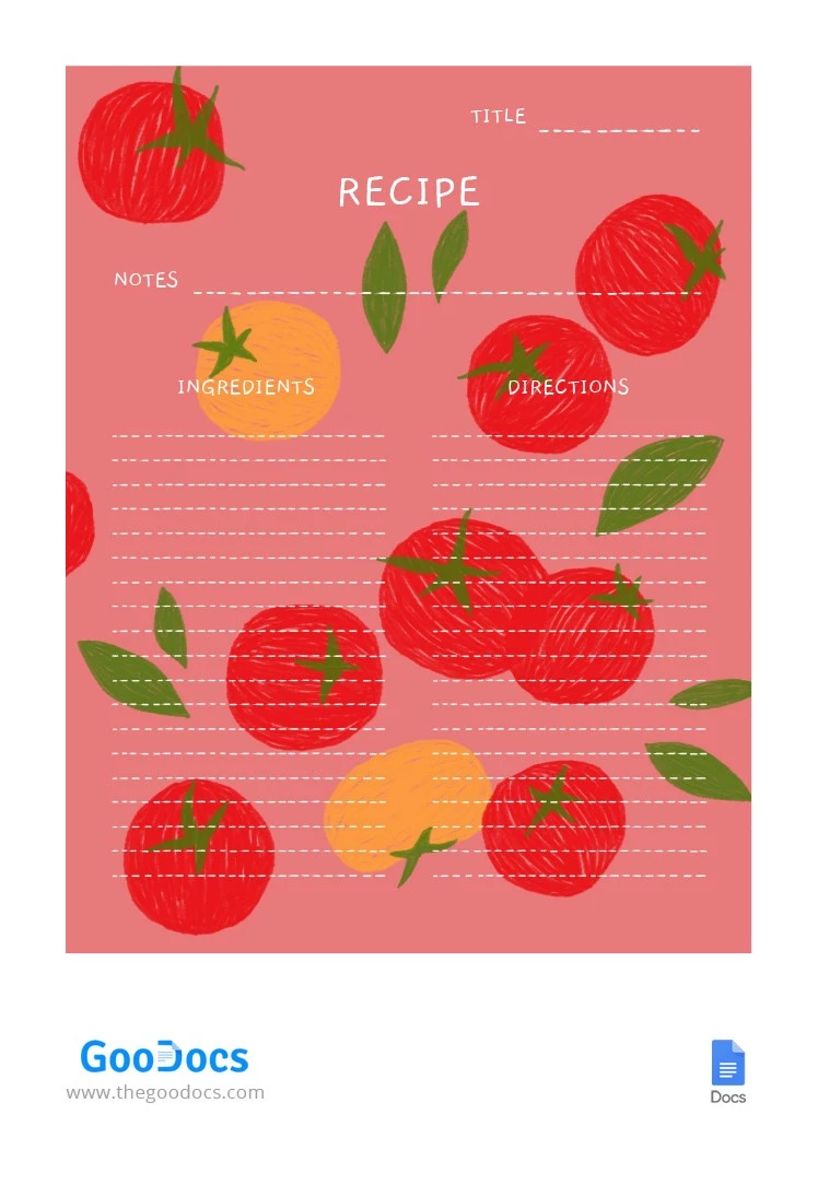 Tarjeta de receta de tomate - free Google Docs Template - 10062468